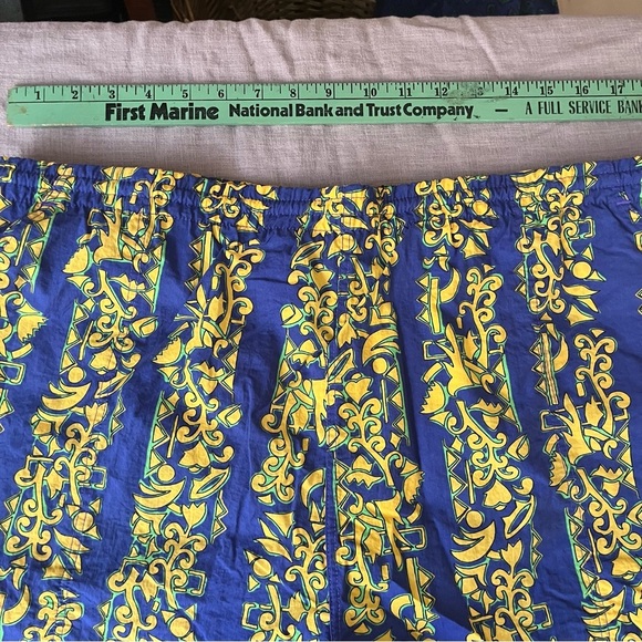 90s Vintage Size Large Blue and Yellow Swim Trunks Bold - Picture 6 of 7